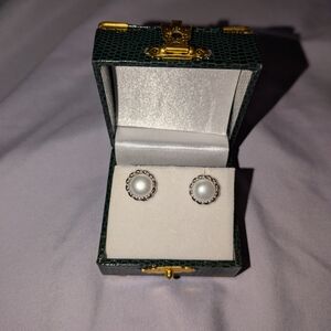 Elegant Silver Pearl Stud Earrings